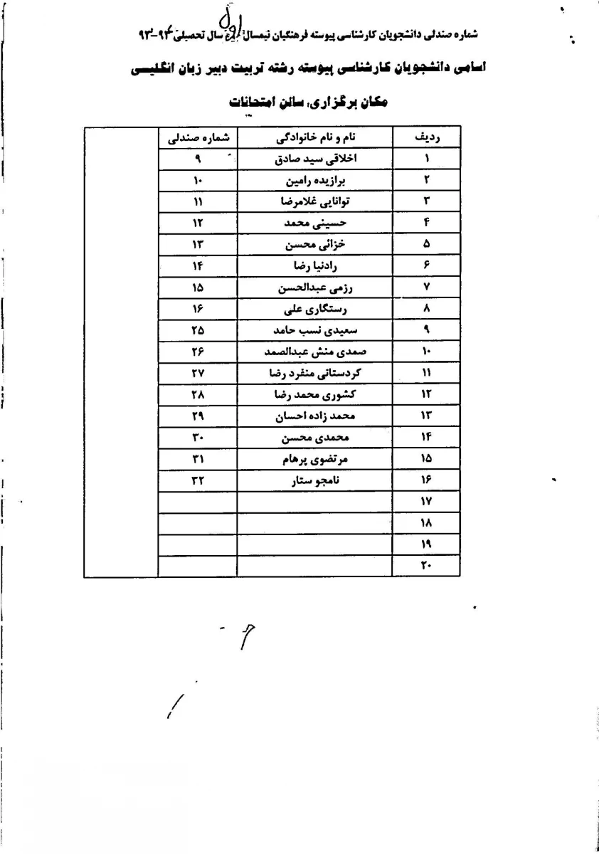 شماره صندلی 931 پیوسته