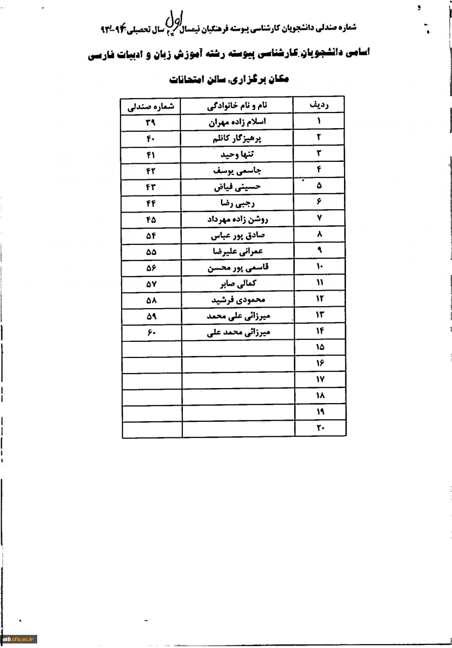 شماره صندلی 931 پیوسته